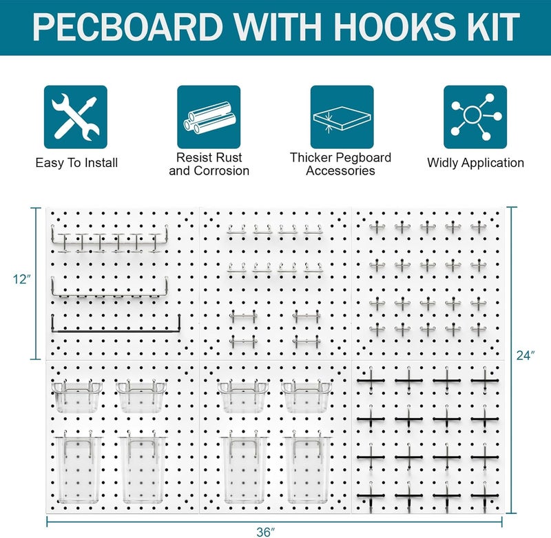 Daanxw Peg Board Kit, Includes Pegboard and Accessories,with Hooks and Bins,Peg Board Wall Organizer for Office,Ornaments Display,Crafts Organization (129, White) - Image 4